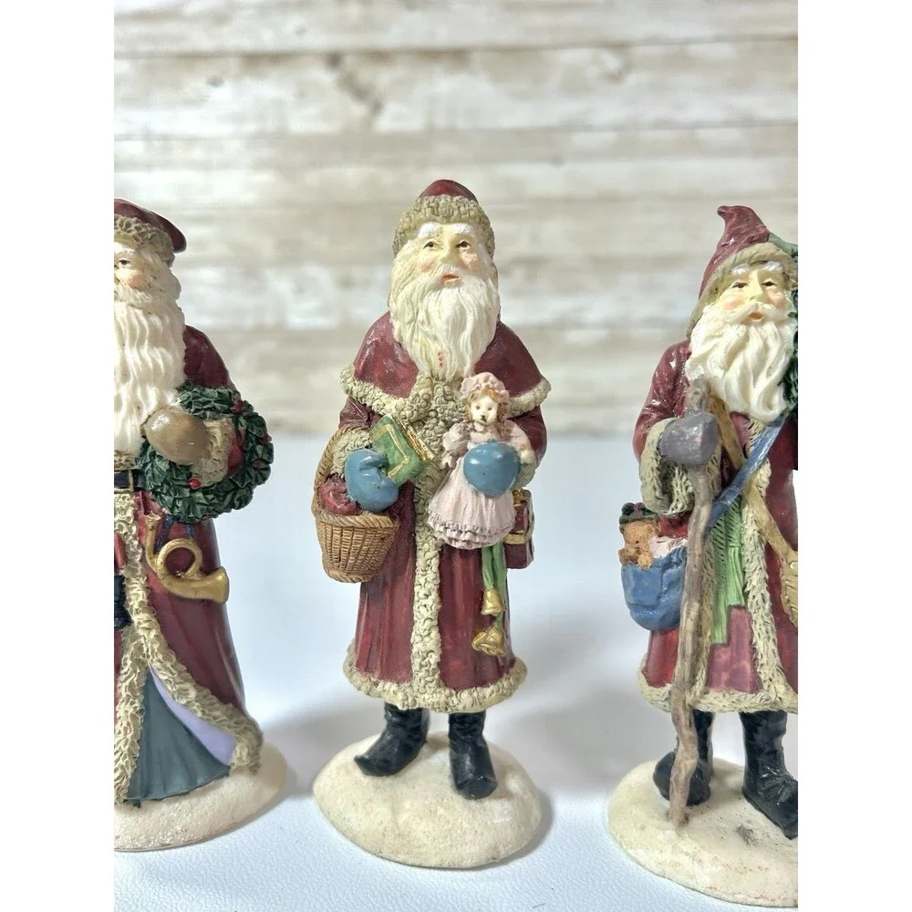 Set, 3 Hand Painted Ceramic ST NICHOLAS SANTA Christmas Figurines Holding Gifts